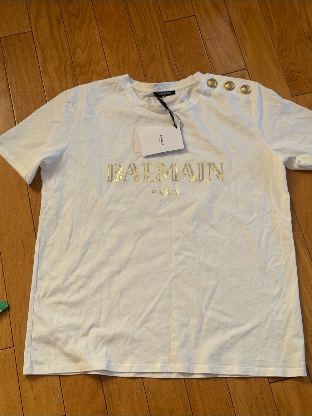 BalmainWhite T-Shirt with Gold Log size42